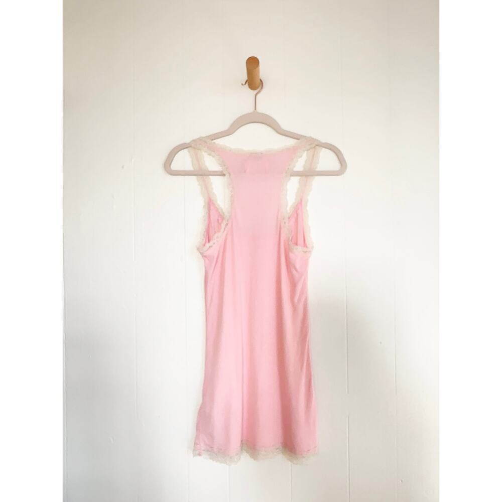 Vintage Y2K Abercrombie & Fitch Pink Ribbed Lace-Trim Henley Tank Dress L EUC - Picture 6 of 8